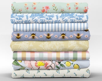 Fat Quarters coton preppy printanier - Collection vintage Floral Bees Antique Blue Cotton quilting Petal Mix & Match Fat Quarters - Spoonflower