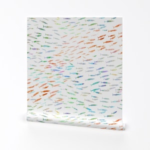 Abnehmbare Tapete mit Wasserfarben Fischen zum Abziehen und Aufkleben - Nautische Unterwasser-Regenbogenfische - Wandkunst - Wanddekor - Pelagischer Fisch by kadyson