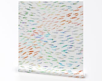 Watercolor Fish Removable Peel and Stick Wallpaper - Nautical Underwater Rainbow Fish - Wall Art Wall Decor - Pelagic Fish  by kadyson