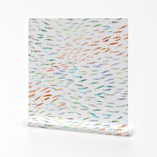 Carta da parati rimovibile Peel and Stick con pesci acquerelli - Pesce arcobaleno sottomarino nautico - Decorazione murale - Pesce pelagico di kadyson