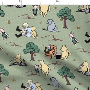 Winnie The Pooh Fabric - Classic Pooh by kristeninstitches - Sage Green Storybook Character Piglet Eeyore Fabric by the Yard by Spoonflower