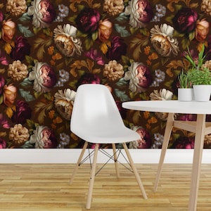 Baroque Floral Peel and Stick Wallpaper - Moody Botanical Romantic - Removable Wall Decor Art - Bronz Botanicals by hansonhomesolutions
