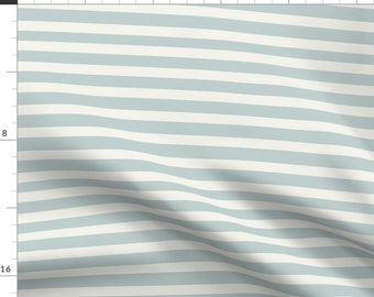 Stripes Fabric - Stripes Seafoam Pale Blue And Ivory By Sunny Afternoon - Horizontal Stripes Cotton Fabric By The Yard With Spoonflower