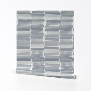 Gray Watercolor Removable Peel and Stick Wallpaper - Modern Stripe Abstract Shape - Wall Art Wall Decor - Modern Stripe by nessnordberg