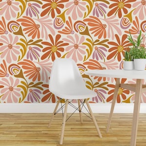Boho regenboog zelfklevend behang - Jumbo bloemen uit de jaren 60, boho jaren 70 - Verwijderbare muurdecoratie - Groovy Garden van heatherdutton