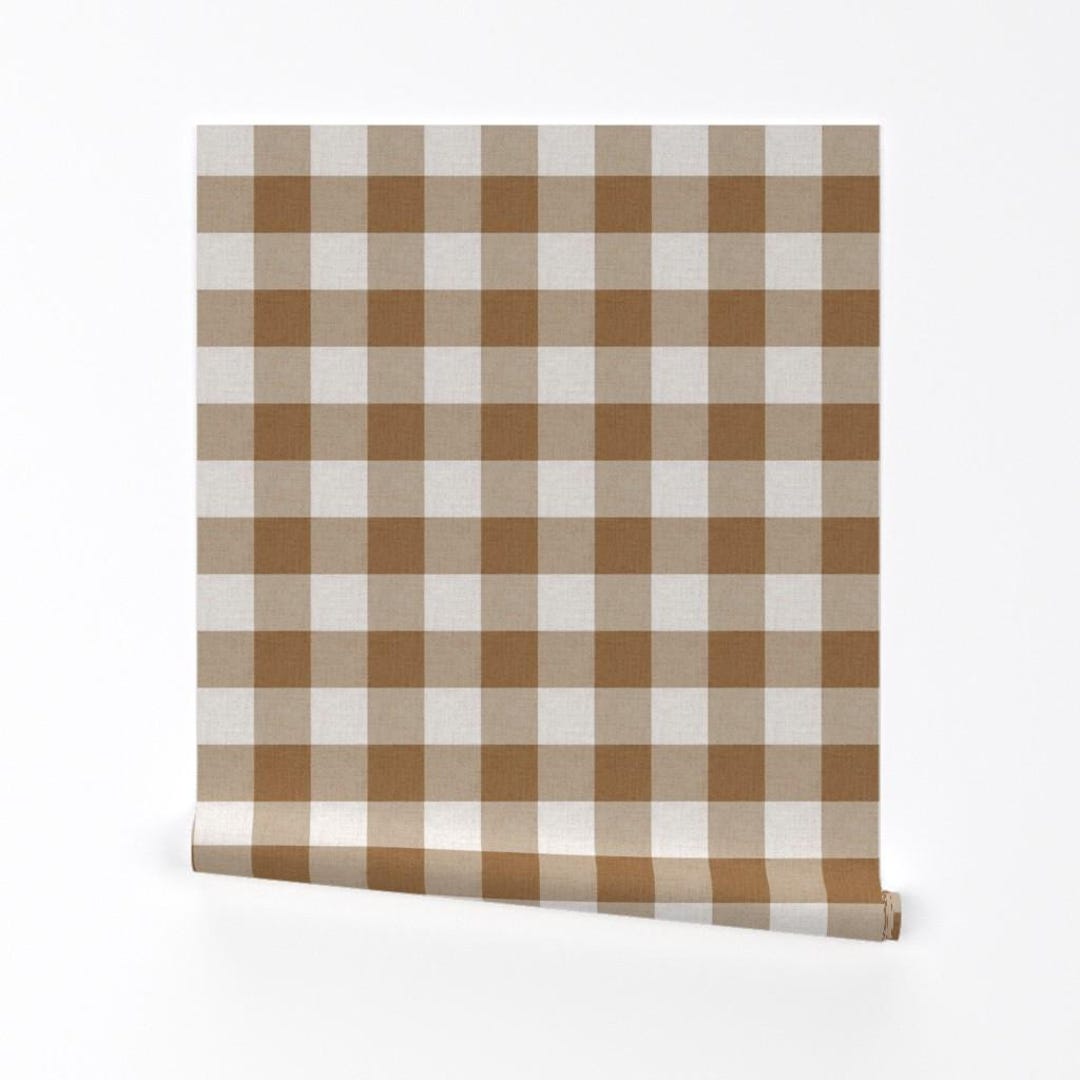 Rustic Check Removable Peel and Stick Wallpaper - Tan Caramel Neutral ...