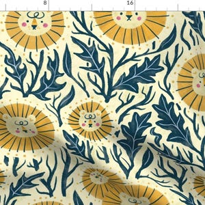 Lion Fabric - Dandelions by emibeebuzz - Garden Nature Animals Illustrative Whimsical Fabric by the Yard by Spoonflower