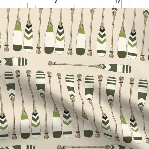 Canoe Paddles Fabric - Vintage Paddles by kelleymareedesign - Tan And Green Retro Lake House Summer Paddle Fabric by the Yard by Spoonflower