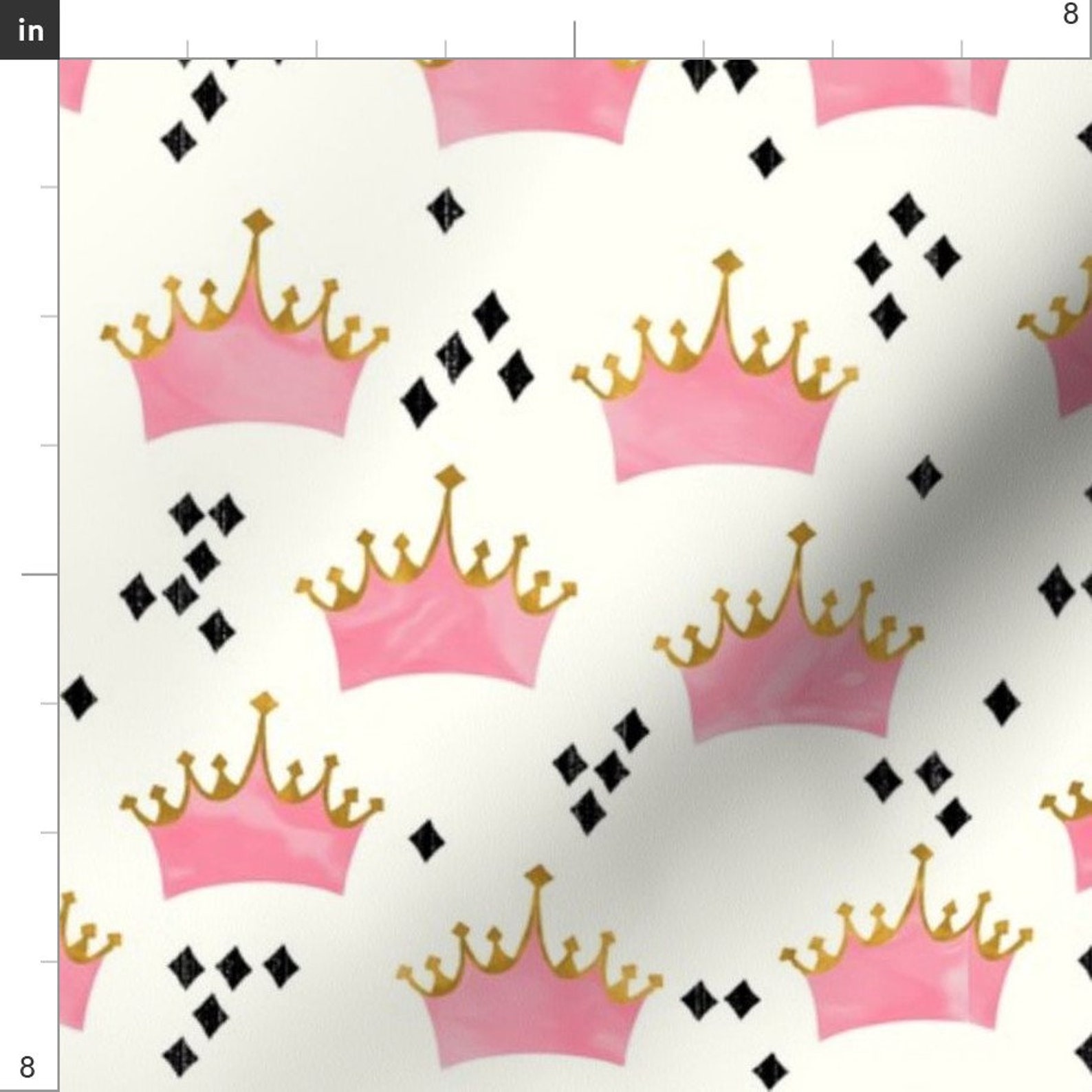 Pink Watercolor Crown Fabric Queen of Diamonds by - Etsy