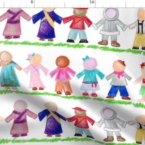 Paper Doll Children Fabric - International Children Paper Dolls By Amy Lou Who - Kids Diversity Cotton Fabric By The Yard With Spoonflower