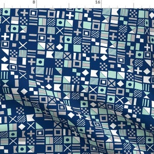 Sailing Geometric Fabric - Sailing Flags // Navy Mint And Grey Summer Fabric Nautical Summer Design Fabrics Sailing Design By Andrea Lauren