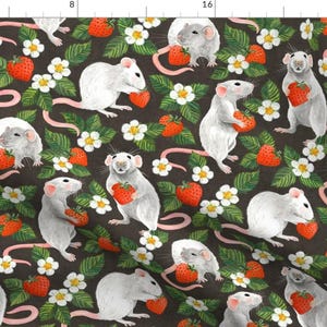 Cute Pet Rat Fabric - Rats Love Strawberries By Micklyn - Mouse Fruit Summer Field Night Brown Cotton Fabric By The Yard With Spoonflower