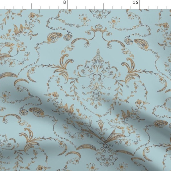 Blue Renaissance Fabric - Baroque Era by cotton_avenue -  Gold Floral Damask Intricate Historic Fabric by the Yard by Spoonflower