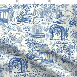 Vintage Chinoiserie Fabric - Garden Walk Toile De Jouy by famenxt - Vintage Garden Toile Chinoiserie Toile Fabric by the Yard by Spoonflower