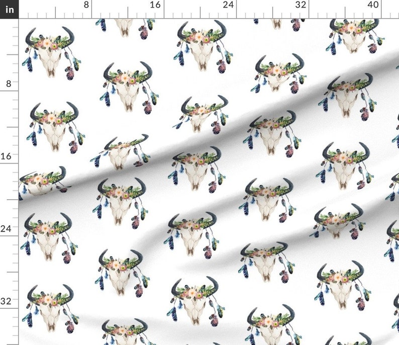 Boho cow skull fabric wild love by shopcabin boho western  etsy Boho cow skull fabric wild love by shopcabin boho western  etsy