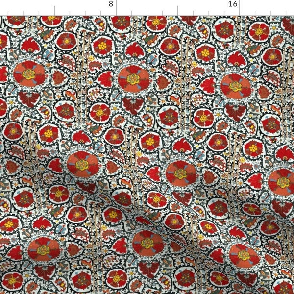 Russian Fabric - Intricate Filigree Red Poppy Traditional Folk Art Russian Flowers By Amyvail - Cotton Fabric By The Yard With Spoonflower