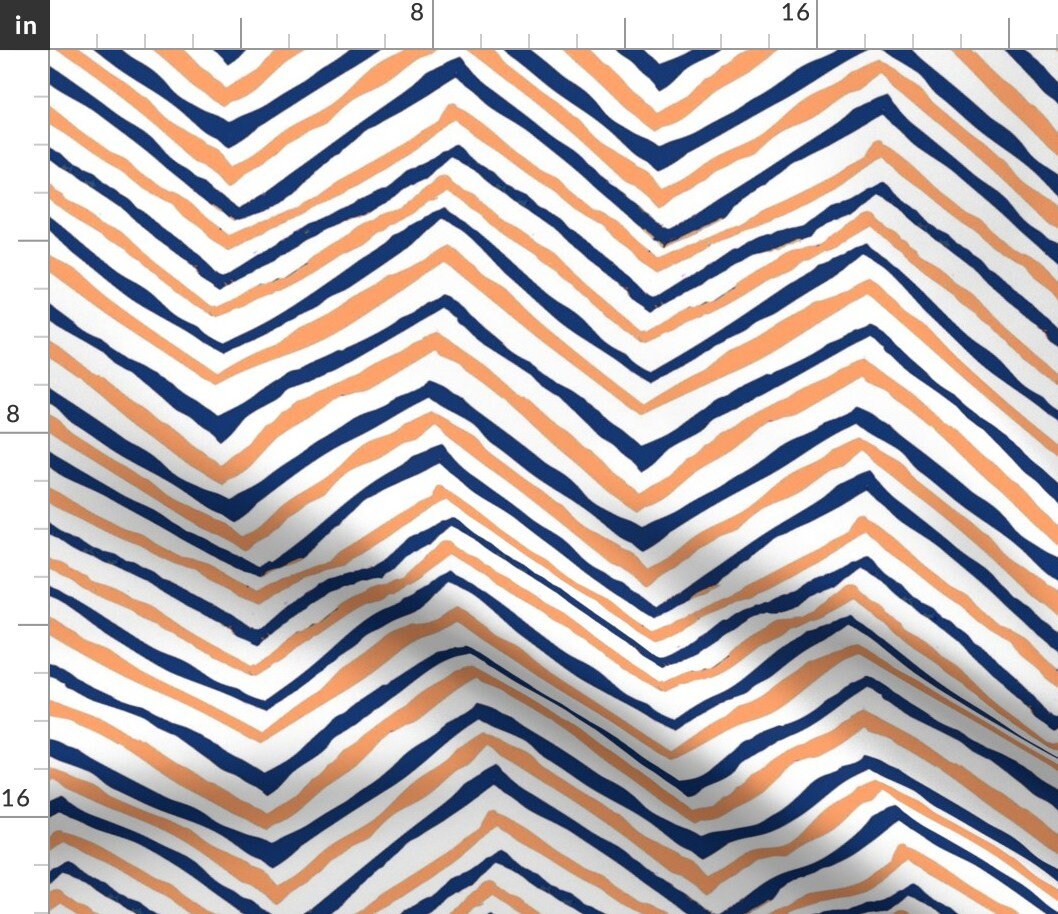 Navy and Orange Chevron Fabric Navy Blue Orange Zig Zag Etsy