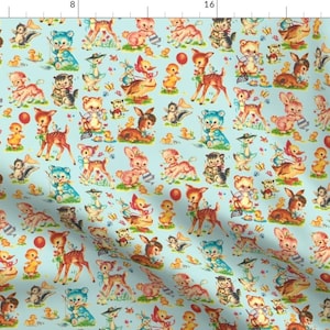 Vintage Baby Animals Fabric - Vintage Baby Animals Story Book By Parisbebe - Baby Children Kitsch Cotton Fabric By The Yard With Spoonflower