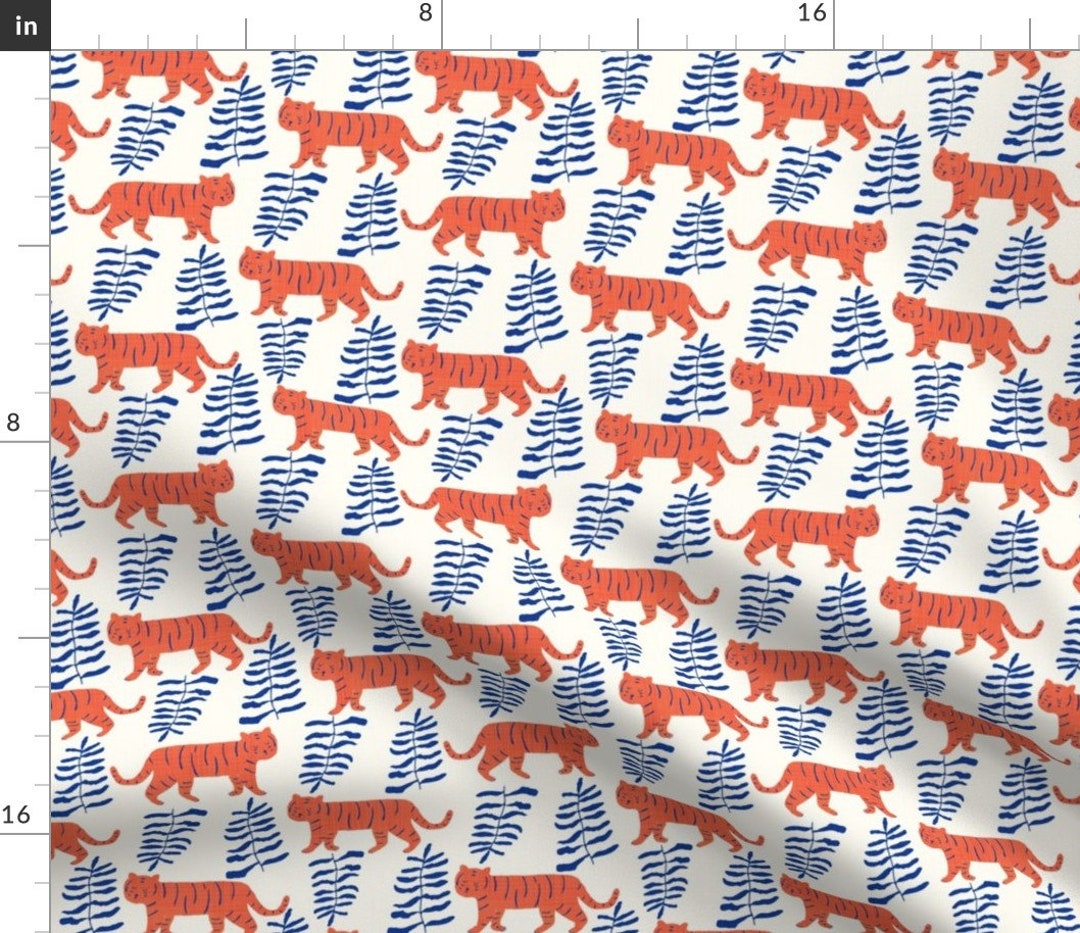 Tiger Fabric Tigers by Littlefoxhill Tiger Blue Orange Wild Animal ...