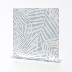 Palm Removable Peel and Stick Wallpaper - Light Blue Leaves Palm Fronds Summer Tropical - Wall Art Wall Decor - Fronds by danika_herrick
