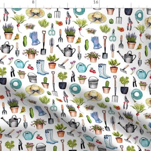 Gardening Fabric - Garden Gear - Spring Gardening Pattern W/ Garden Tools Supplies By Somecallmebeth - Garden Fabric With Spoonflower