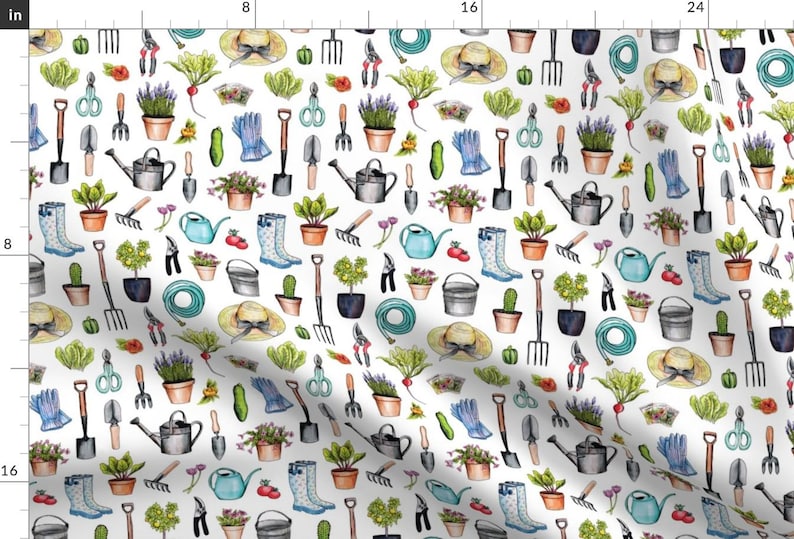 Gardening Fabric - Garden Gear - Spring Gardening Pattern W/ Garden Tools Supplies By Somecallmebeth - Garden Fabric With Spoonflower imagen 1
