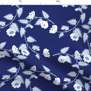 Chinoiserie Blue Floral Fabric - Blue Chinoiserie Vines Large By Katebillingsley - Chinoiserie Cotton Fabric By The Yard With Spoonflower