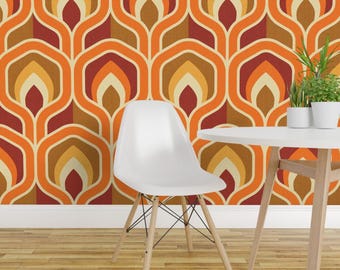 Seventies Hexagon Peel and Stick Wallpaper - Geometric Retro Ogee Pop Art - Removable Wall Decor Art - Burning Seventies  by alexandra_weise