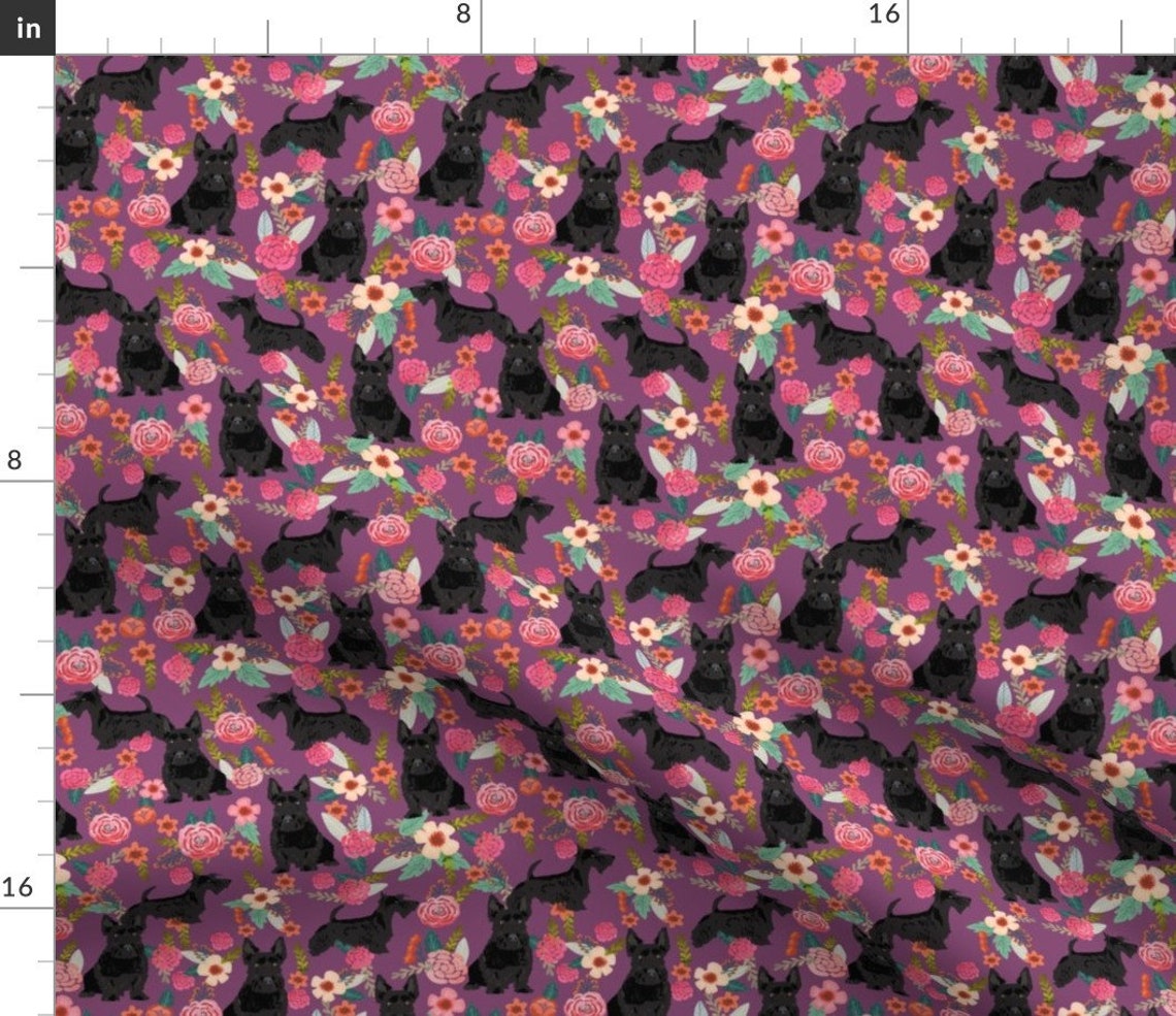 Scottie Dog Fabric Scottie Dog Florals Scottish Terrier Dog | Etsy