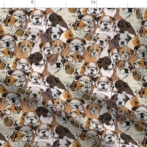 Bulldog Illustration Fabric - Social English Bulldog By Huebucket - English Bulldogs Pattern Cotton Fabric By The Yard With Spoonflower