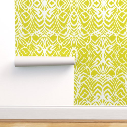 Lime Green Fabric Wild Ikat Lemongrass by Ninaribena Etsy