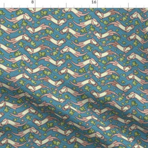 Swimming Otters Fabric - Pastel Tones Small Scale on Teal Dark Turquoise Sea By Marketa Stengl - Cotton Fabric By The Yard With Spoonflower