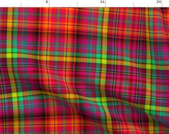 Red Plaid Geometric Fabric - Bright Fruity Tropical Plaid Madras Summer By Paysmage - Paysmage Cotton Fabric By The Yard With Spoonflower