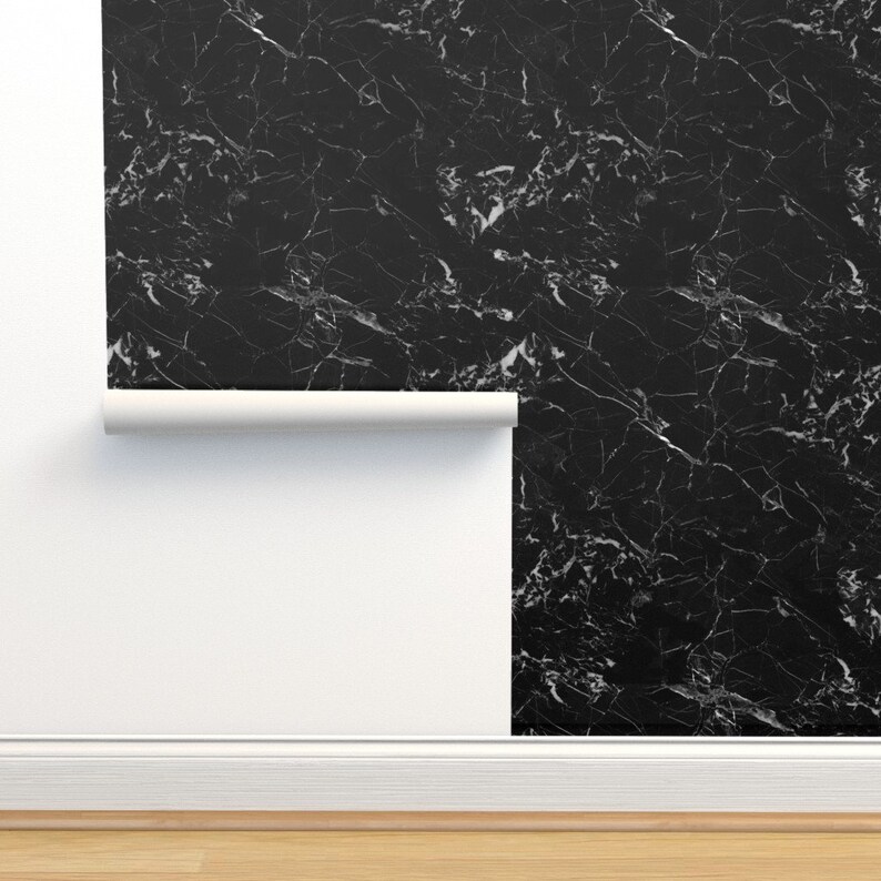 Marble Look Wallpaper Black Marble by Kaeselotti Black and Etsy