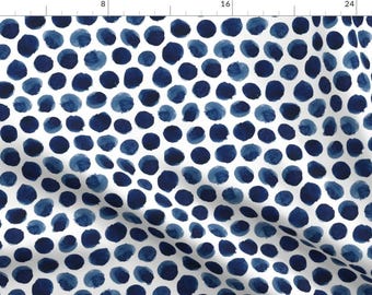 Blue Indigo Spots Fabric - Watercolor Polka Dot In Indigo By Dinaramay - Indigo Cotton Fabric By The Yard With Spoonflower