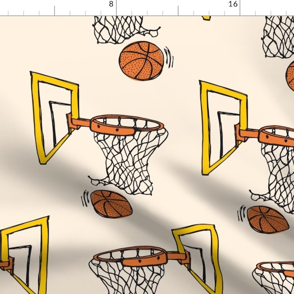 Orange and White Basketball Fabric - Basketball Orange By Revista - Basketball Sports Cotton Fabric By The Yard With Spoonflower