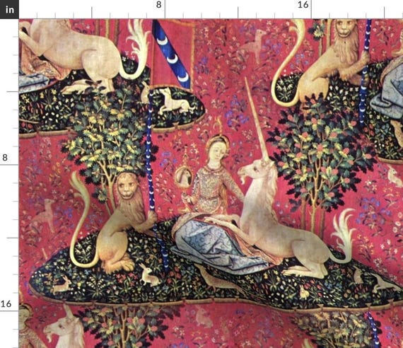 Medieval Art Fabric the Lady the Unicorn Tapestry by Peacoquettedesigns Antique Vintage Style Cotton Fabric by the Yard With Spoonflower Etsy Canada