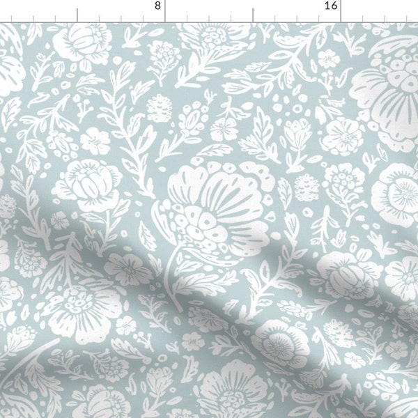 Vintage Blue Floral Fabric - Floral Spring by moon_up_studio - Large Scale Light Flowers Cottagecore  Fabric by the Yard by Spoonflower