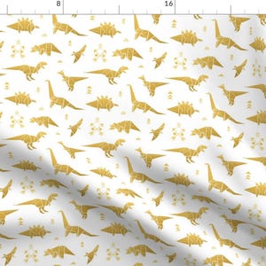 Dinosaur Fabric -Golden Origami Dinos By Penguinhouse- Gold Origami Arrows Children Apparel Decor Cotton Fabric By The Yard With Spoonflower
