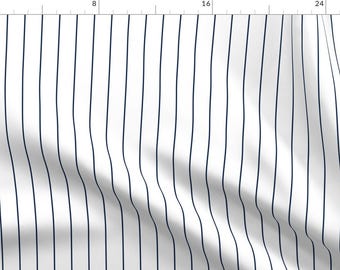 Pinstripe Fabric - Navy Pinstripe On White by glimmericks - Blue White Stripe Vertical Thin Stripe Navy Fabric by the Yard by Spoonflower