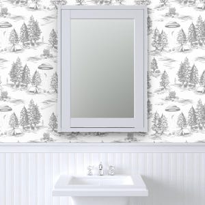Peel-and-Stick-behang van de ufo - Space Aliens Whimsical Toile - Verwisselbare muurdecoratiekunst - Alien Abduction Toile De Jouy door somecallmebeth afbeelding 8
