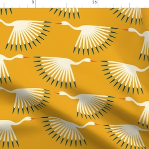 Yellow Geometric Cranes Fabric - Art Deco Cranes - Custom Sunshine By Katerhees - Art Deco Cotton Fabric By The Yard With Spoonflower