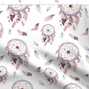 Boho Dreamcatcher Fabric - Watercolor Dreamcatcher And Feathers2 By Peace_Shop- Southwestern Boho Cotton Fabric By The Yard With Spoonflower