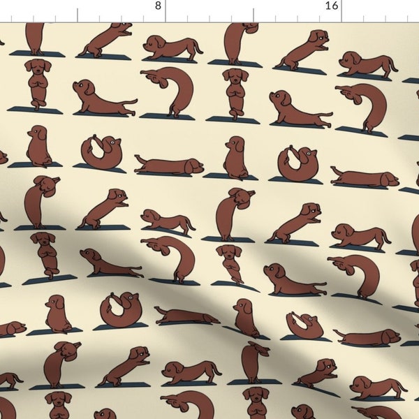 Yoga Down Dog Illustration Fabric - Dachshund Dog Lovers Yoga By Huebucket - Yoga Wiener Doc Cotton Fabric By The Yard With Spoonflower