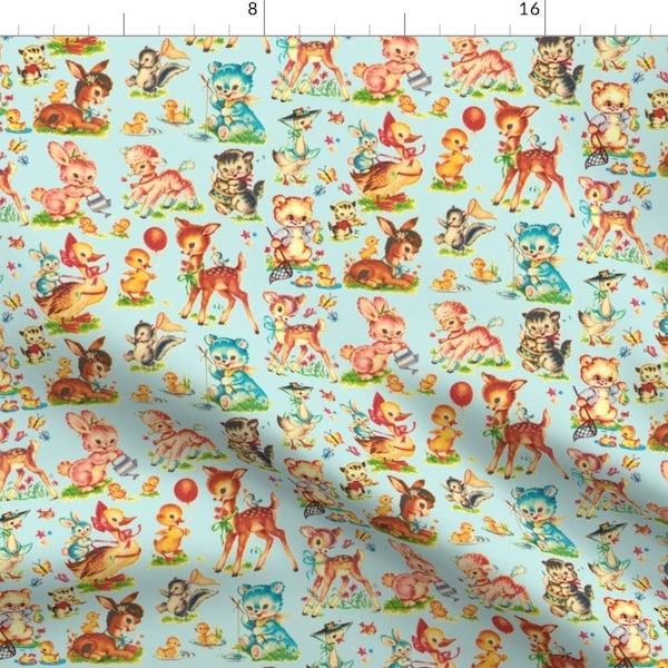Vintage Baby Animals Fabric - Vintage Baby Animals Story Book By Parisbebe - Baby Children Kitsch Cotton Fabric By The Yard With Spoonflower