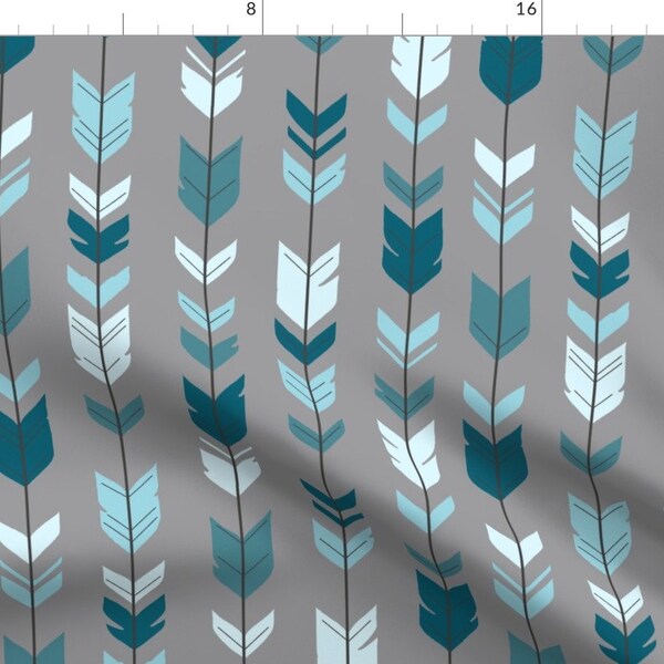 Arrows + Feathers Fabric -Teal/Blue/Grey- Winslow- Baby Boy Woodland Nursery By Sugarpinedesign - Cotton Fabric By The Yard With Spoonflower