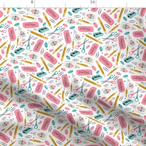Back To School Supplies Fabric - Back To School Essentials - White Small Scale By Heatherdutton - Back To School Fabric With Spoonflower