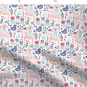Swedish Folk Art Floral Fabric - Swedish Folk Art - Pastel By Diseminger - Swedish Folk Art Cotton Fabric By The Yard With Spoonflower