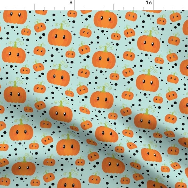 Cute Pumpkins Fabric - Wee Spooky Pumpkins Mint By Cloudsfactory - Halloween Pumpkin Cotton Fabric By The Yard With Spoonflower