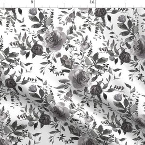 Black And White Fabric -  Black And White Garden By Shopcabin - Black White Floral Cottage Chic Cotton Fabric By The Yard With Spoonflower